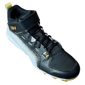 Under Armour Harper 6 Mid RM Baseball Cleats Black White Gold Mens 12 UK11 EU 46